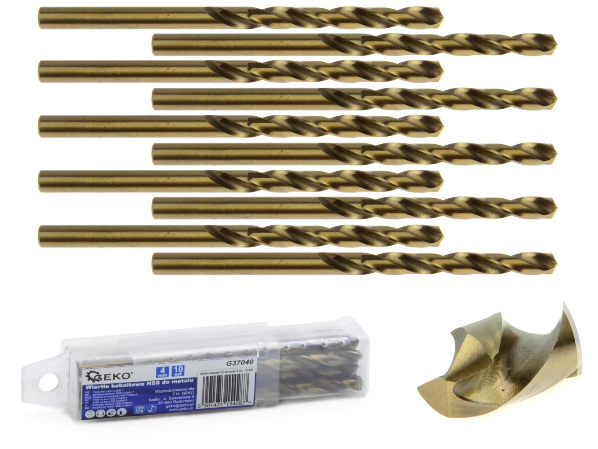 Kobaltové vrtáky HSS 4 mm GEKO – celý set 10 kusů