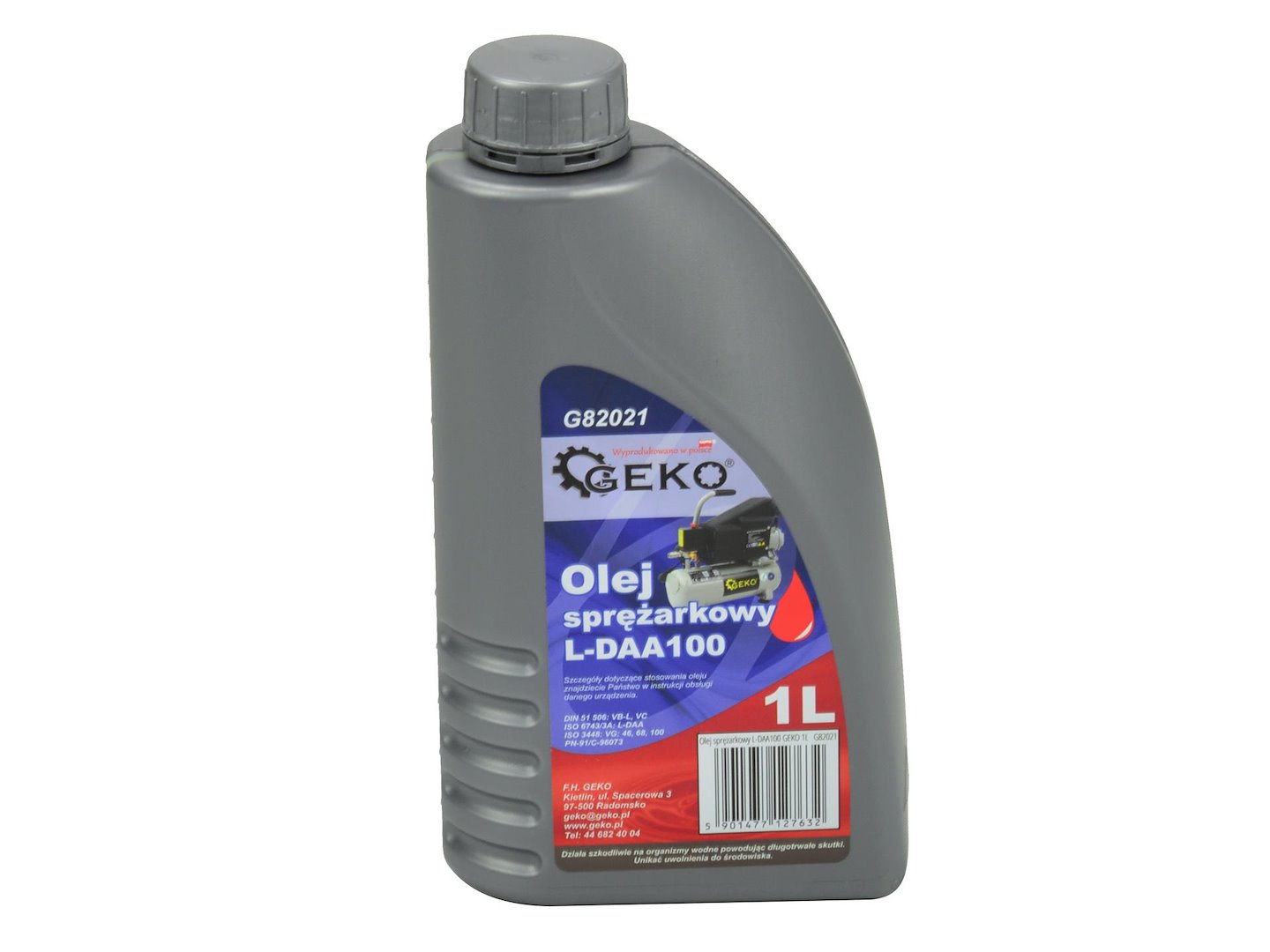 Kompresorový olej L-DAA100 Geko 1 l – celkový pohled na lahev