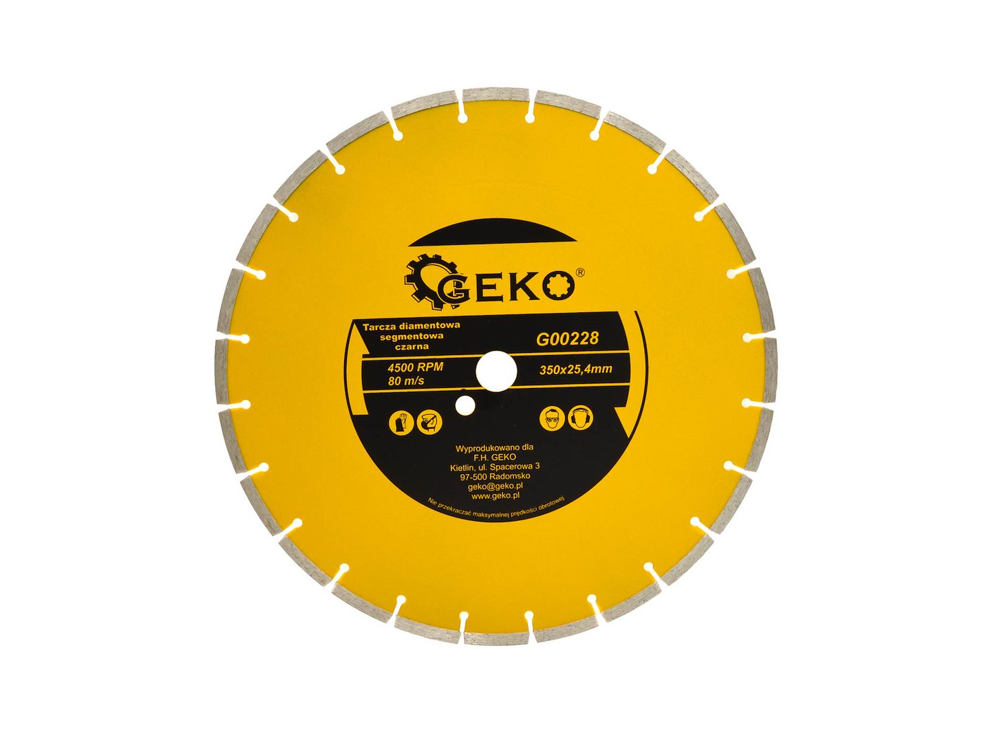 Kotouč průměr 350 x 8 x 25,4 mm segmentový černý – pohled zepředu