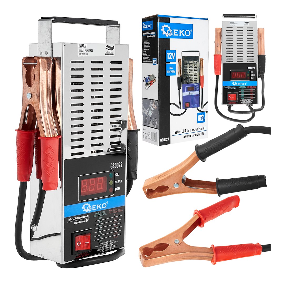 LCD tester Geko pro kontrolu 12V baterií – celkový pohled
