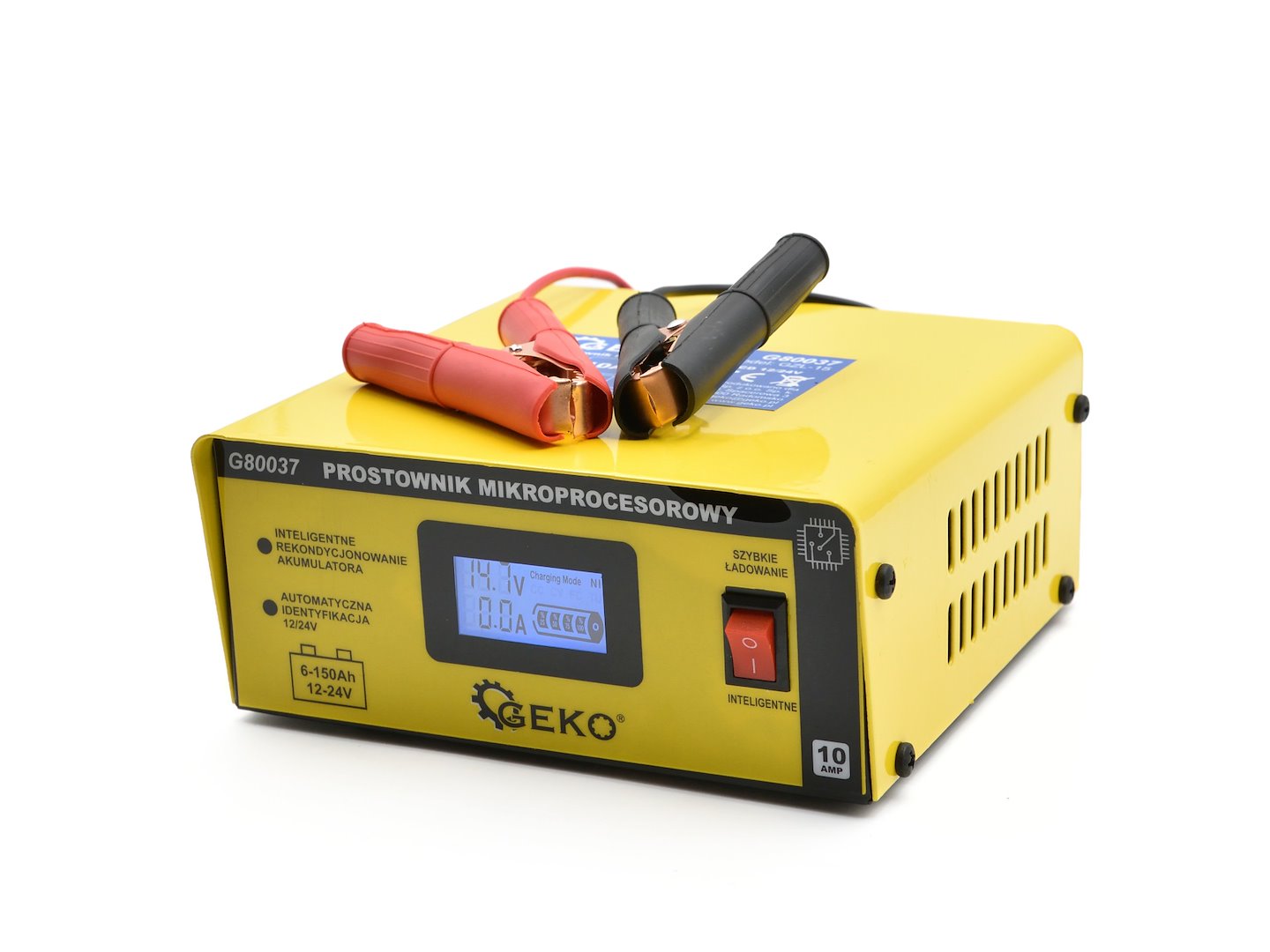 Mikroprocesorový LCD nabíječ Geko 12/24 V – celkový pohled