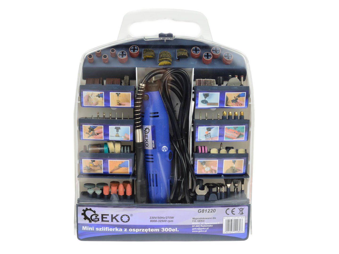 Geko G81220 – detail sklíčidla 3,2 mm a upínání nástavce