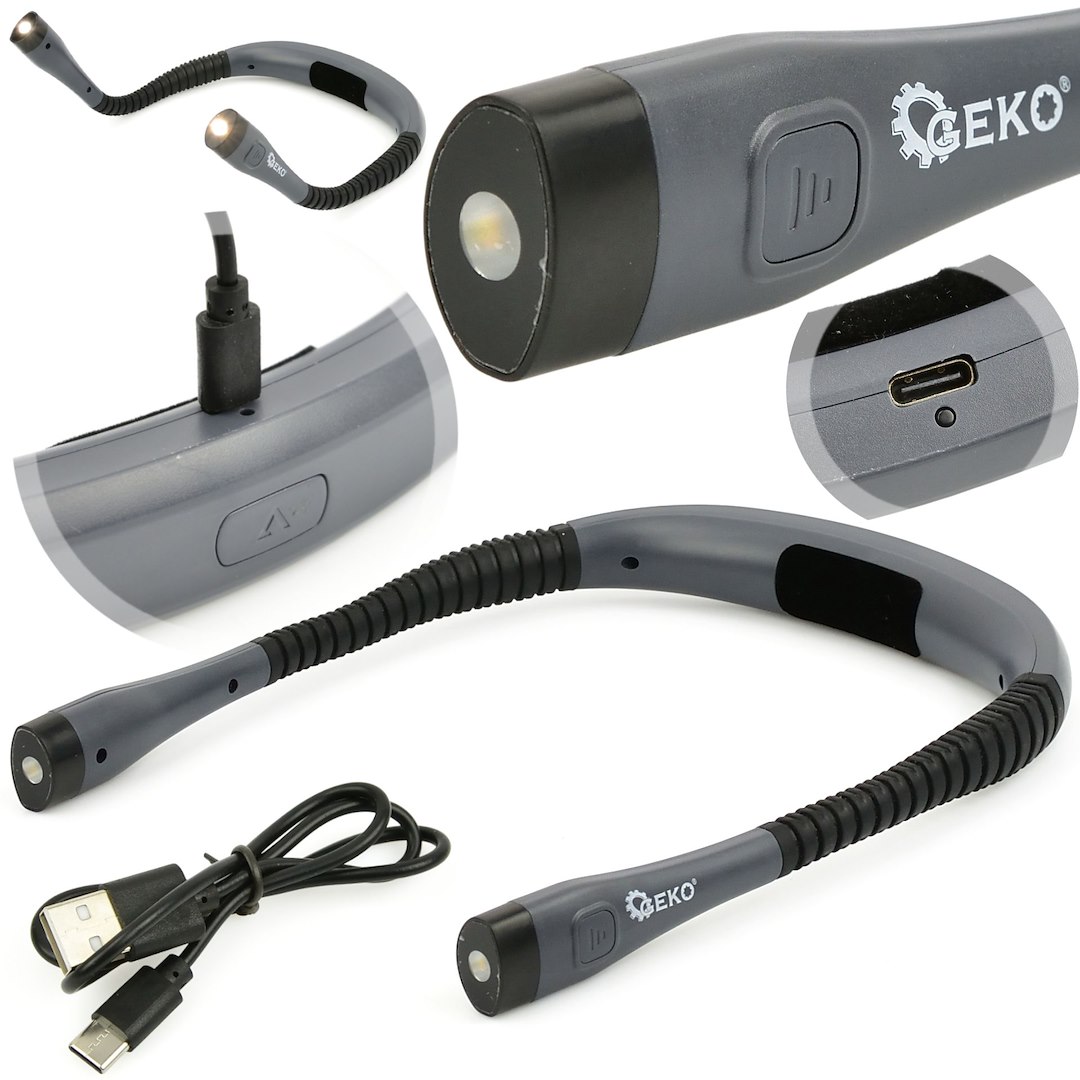 Multifunkční LED lampa na krk Geko G15112 – 80 lm, 3 režimy, nabíjení USB-C 8