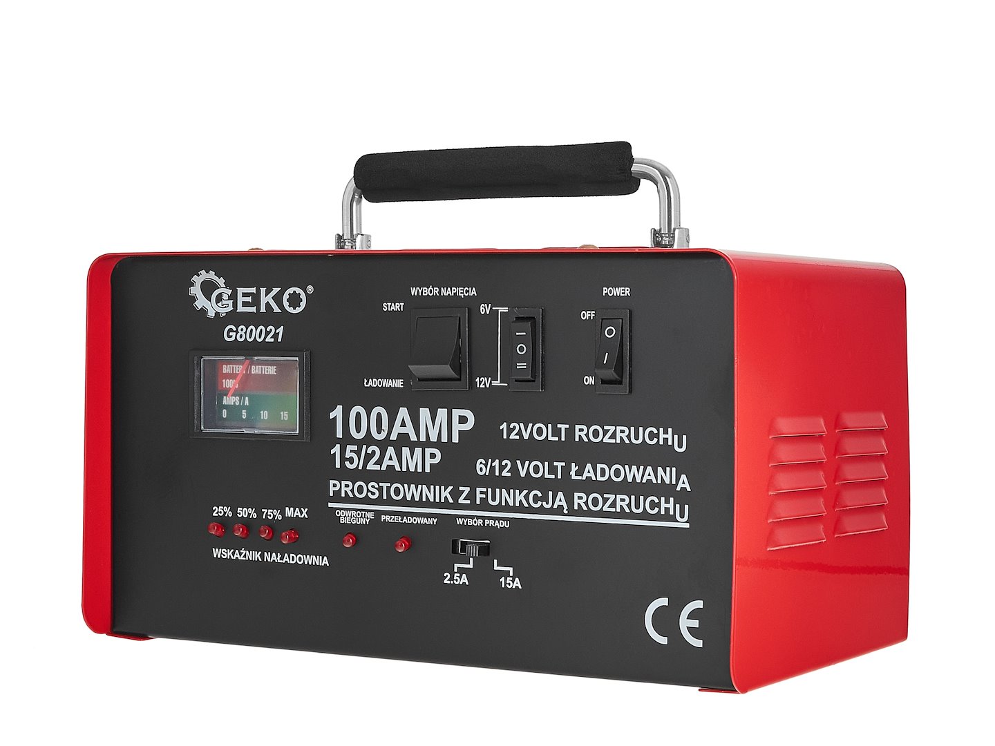 Nabíječka s rozběhem 100A 6/12V GEKO – detail ovládacího panelu
