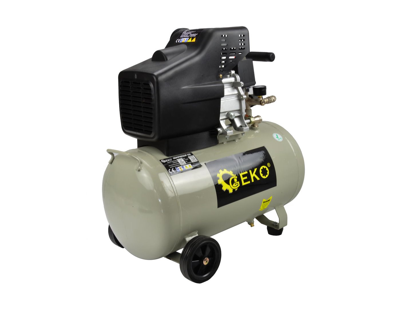 Olejový kompresor Geko 50 l – manometr a ventily