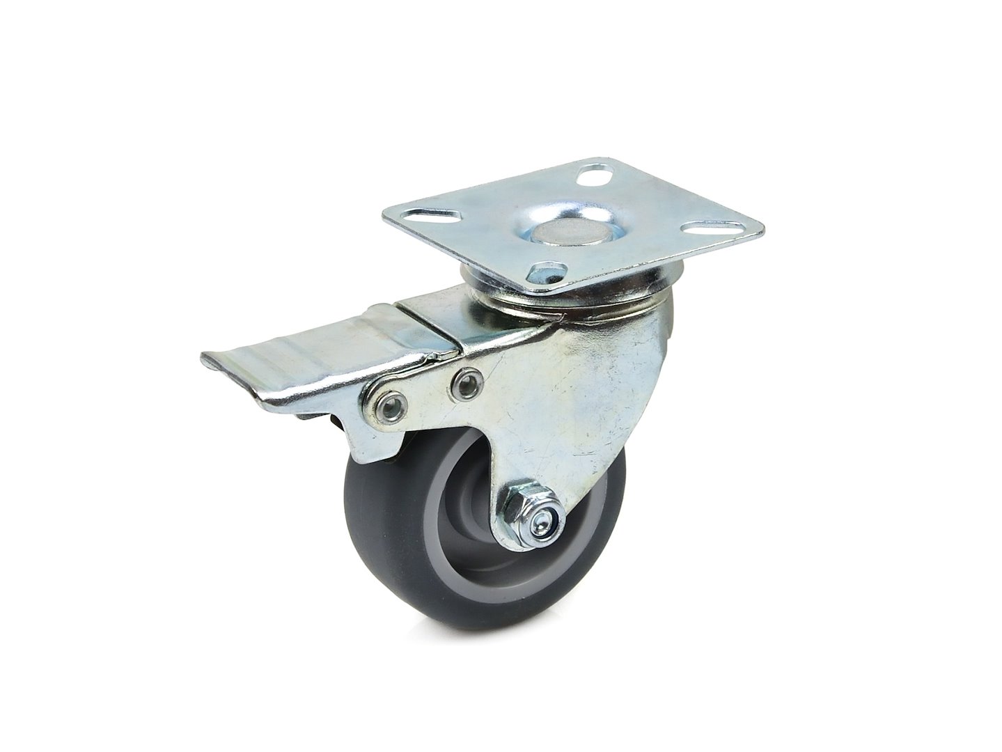 Otočné kolečko s brzdou 50 mm PP/TPR Geko – pohled na kolečko s brzdovým mechanismem