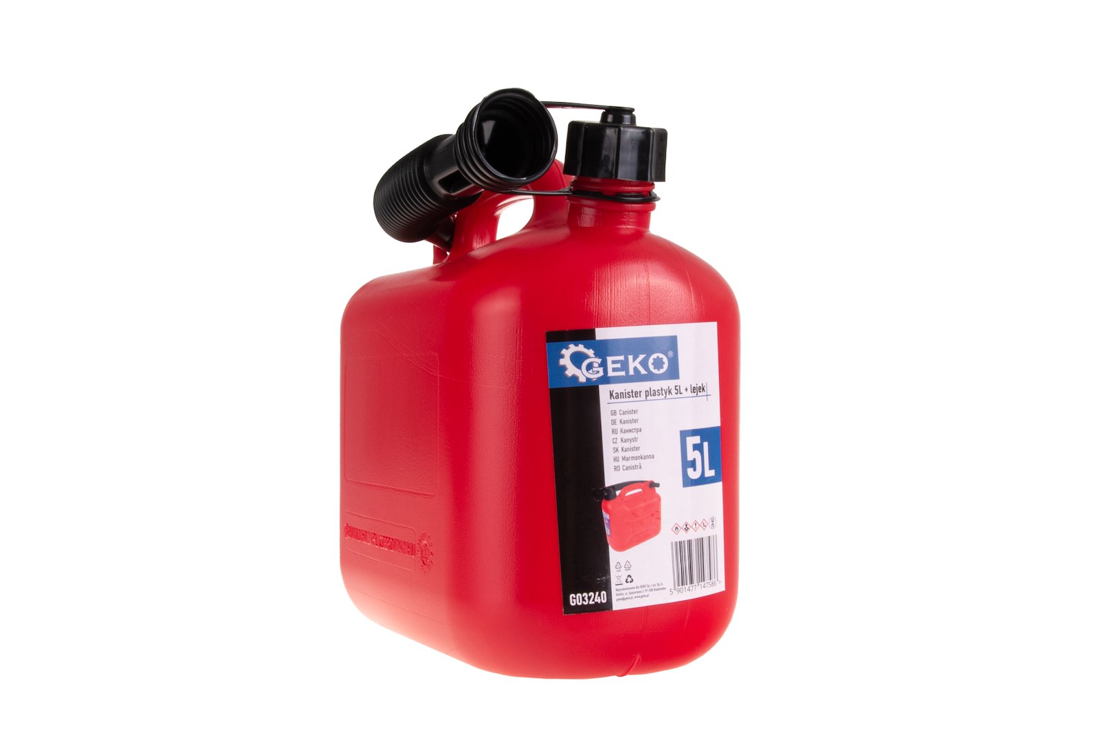 Plastový kanystr 5 l Geko – integrovaná nálevka