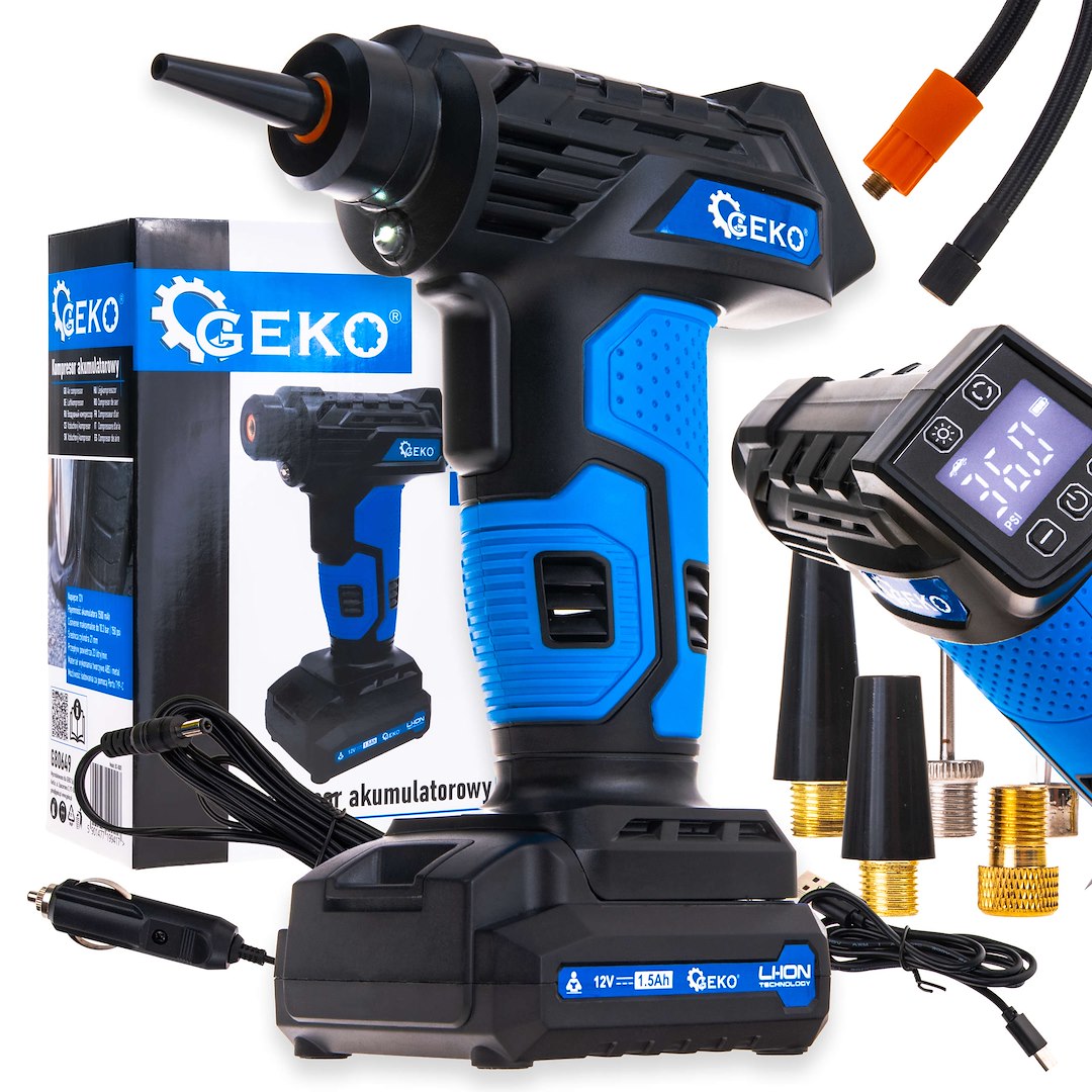 Geko akumulátorový kompresor 12 V LCD celkový pohled