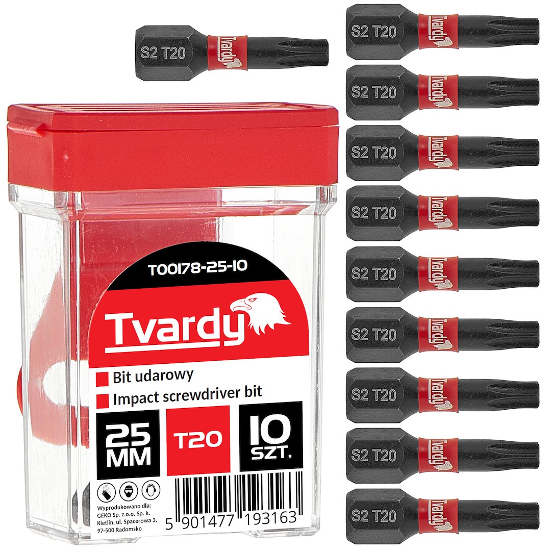 Rázový bit T20 25 mm S2 – celkový pohled na krabičku s bity