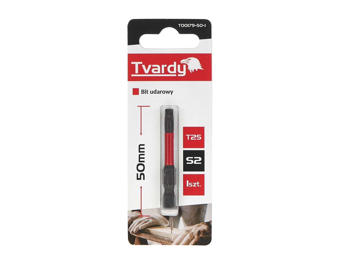 Rázový bit T25 50 mm S2 Geko – balení a velikost