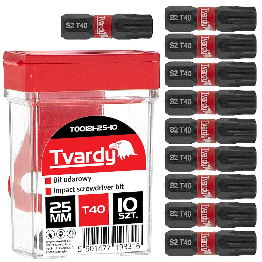 Rázový bit T40 25 mm S2 Geko – celkový pohled na krabičku s bity