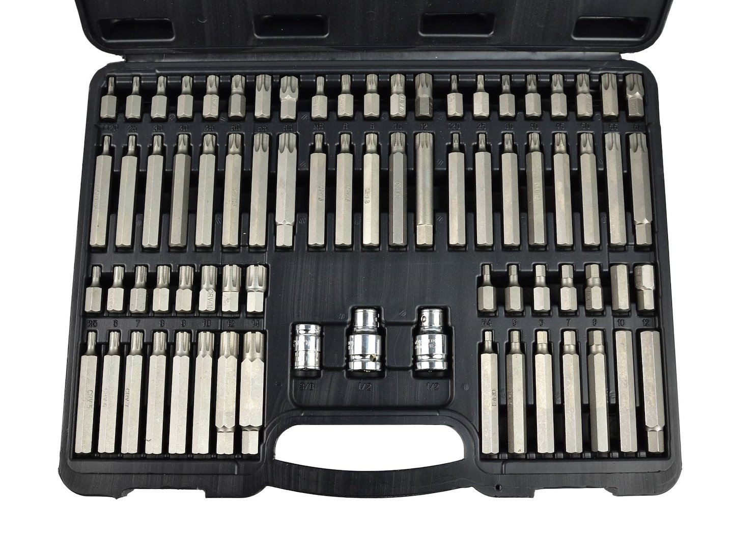 Sada bitů imbus torx spline 75 ks Geko – detailní pohled na bity v kufříku