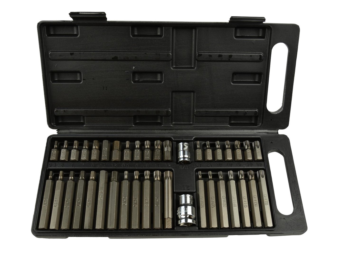 Sada bitů Torx Spline HEX Geko G10035 – detail profilů bitů