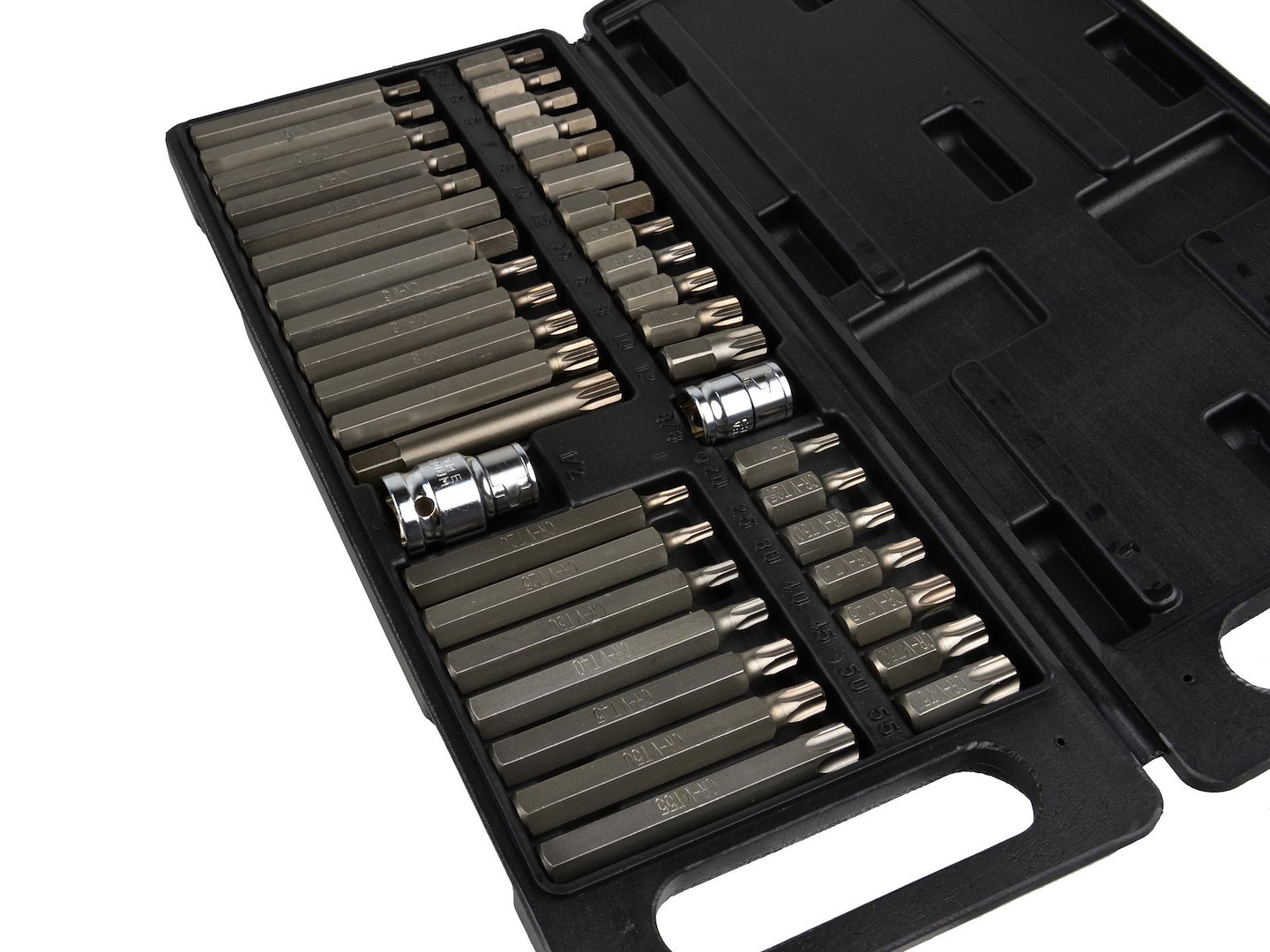 Sada bitů Torx Spline HEX Geko G10035 – adaptéry 3/8 a 1/2 palce