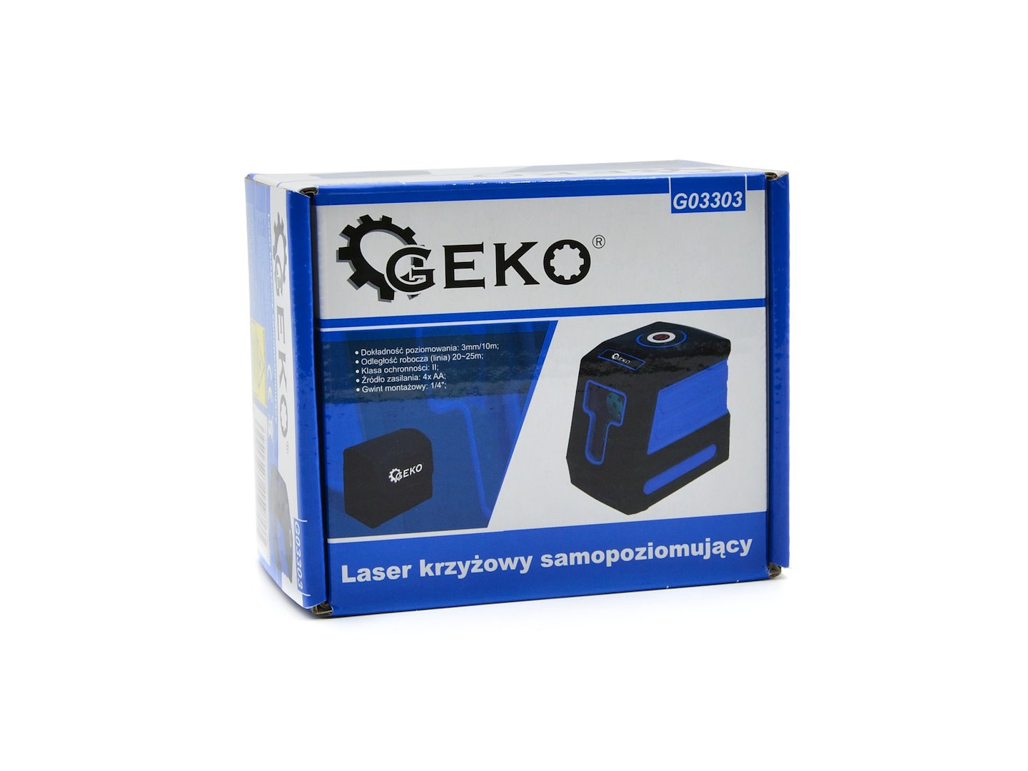 Samonivelační křížový laser GEKO G03303 – přesnost ±3 mm/10 m, IP54, dosah 25 m 8