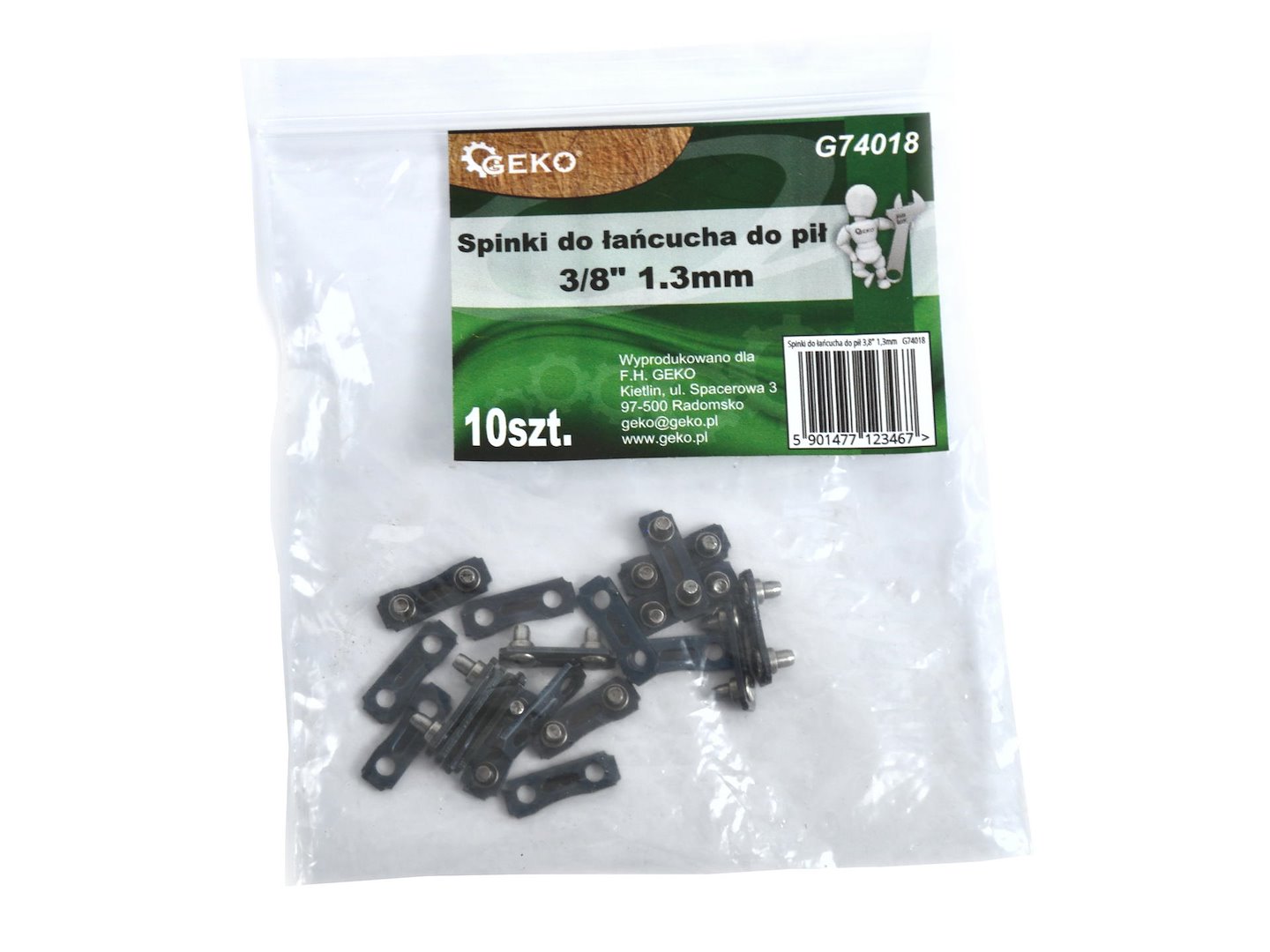 Spony pro řetězy Geko 3,8 1,3 mm – pohled na balení