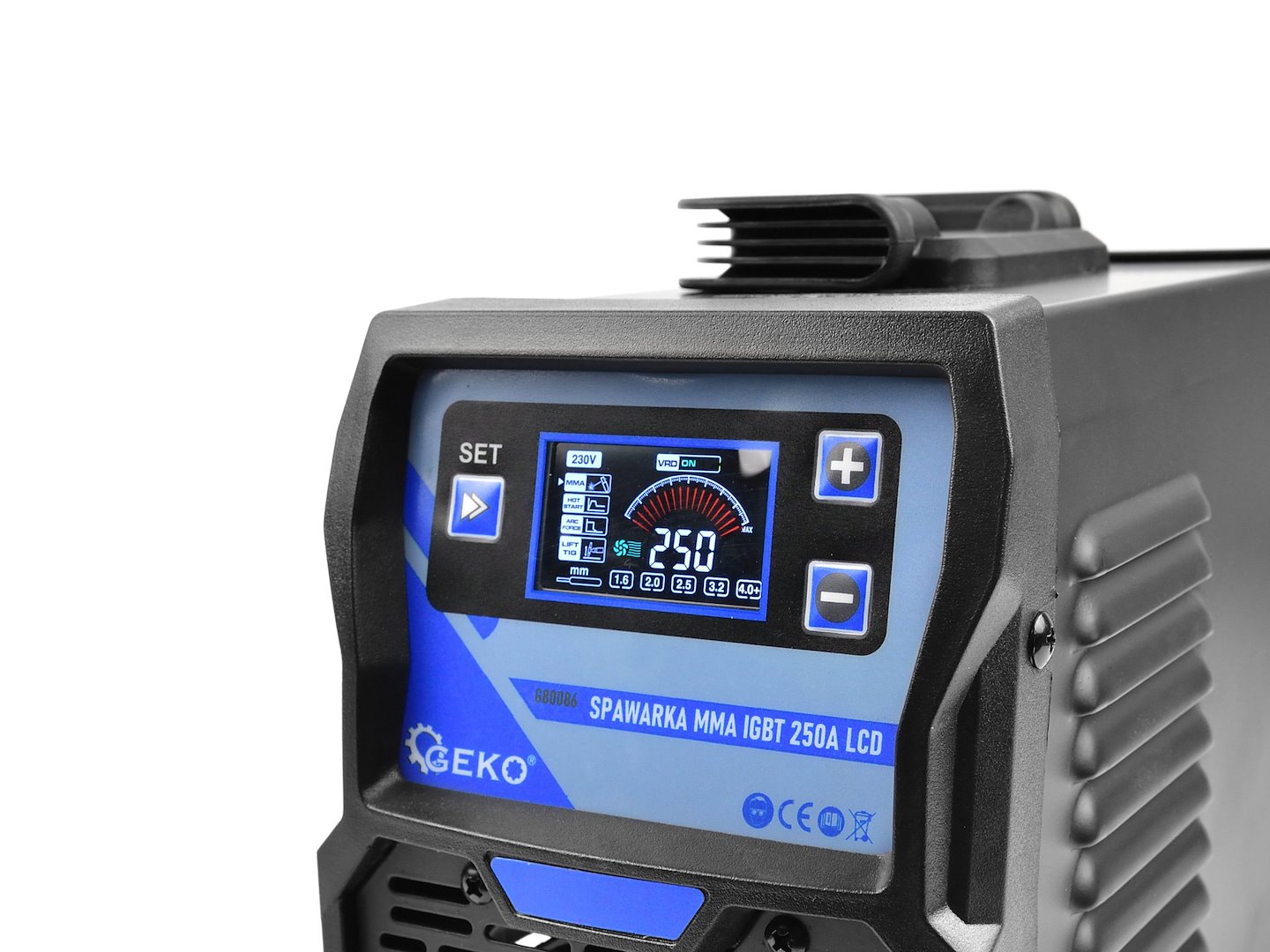 Svařovací stroj MMA IGBT 250A LCD Geko – detail konektorů a přípojek