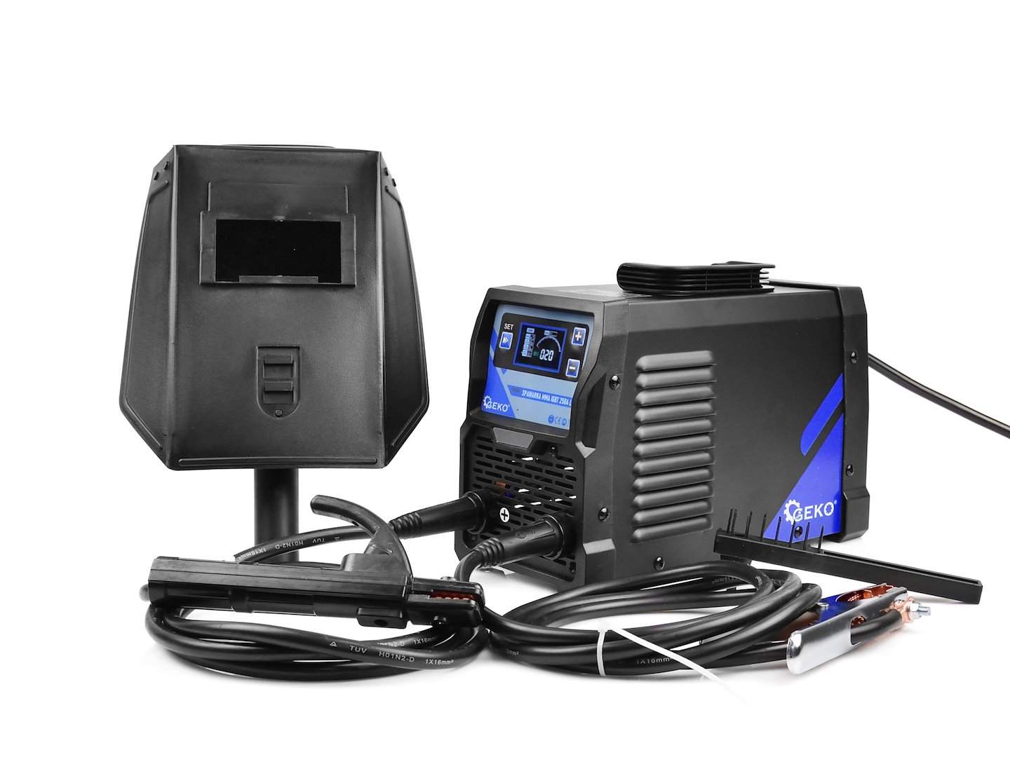 Svařovací stroj MMA IGBT 250A LCD Geko G80086 – celkový pohled