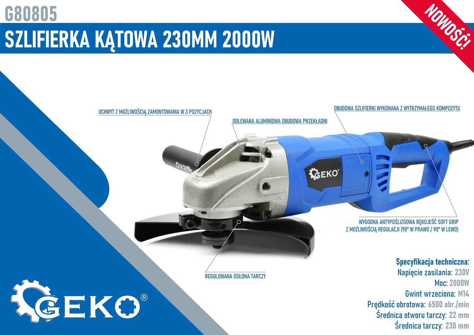 Úhlová bruska 230 mm 2000 W – Geko G80805 6