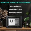 Ocelový trezor s elektronickým zámkem a nouzovým klíčem