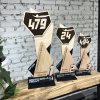 3D dřevěná trofej na míru – více vrstev, černý podstavec