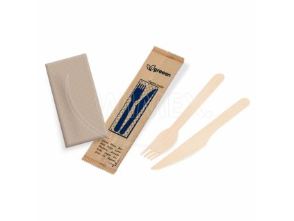 Príborová sada (drevo FSC 100%) nôž-vidlička+obrúsok [60 sád]