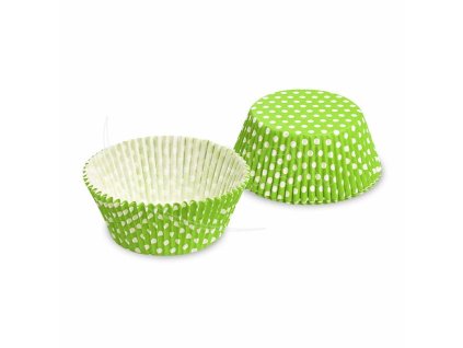 Cukrárenský košíček (PAP) Bodky bielo/žltozelený Ø50 x 30 mm [40 ks]