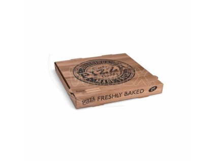 Krabica na pizzu (mikrovlnitá lepenka) H4 kraft s potlačou 29 x 29 x 4 cm [100 ks]