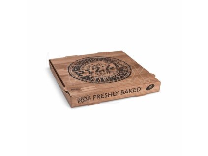 Krabica na pizzu (mikrovlnitá lepenka) H4 kraft s potlačou 30 x 30 x 4 cm [100 ks]