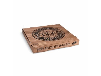 Krabica na pizzu (mikrovlnitá lepenka) H4 kraft s potlačou 32 x 32 x 4 cm [100 ks]