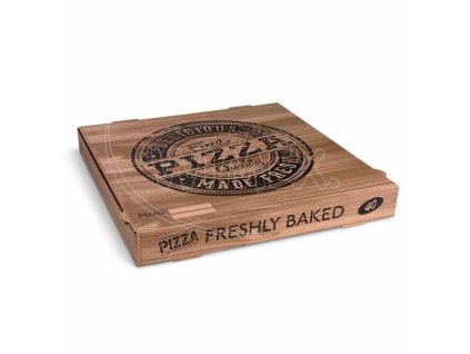 Krabica na pizzu (mikrovlnitá lepenka) H4 kraft s potlačou 40 x 40 x 5 cm [100 ks]