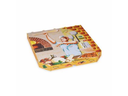Krabica na pizzu (mikrovlnitá lepenka) E6 biela s potlačou 32 x 32 x 3 cm [100 ks]