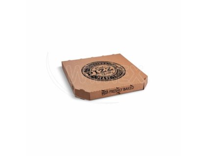 Krabica na pizzu (mikrovlnitá lepenka) E6 kraft s potlačou 33 x 33 x 3 cm [100 ks]