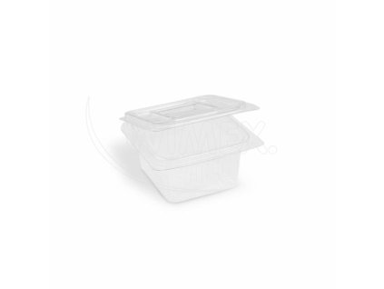 Miska (rPET) s viečkom hranatá priehľadná 375ml [50 ks]