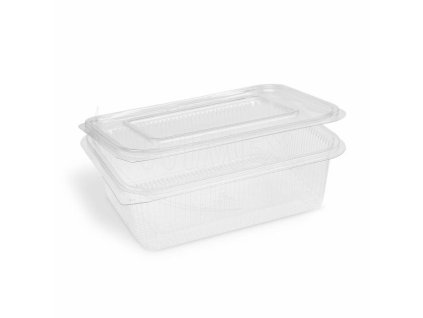 Miska (rPET) s viečkom hranatá priehľadná 1500ml [50 ks]