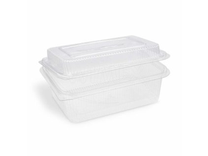 Miska (rPET) s viečkom hranatá priehľadná 1500 + 450 ml [50 ks]