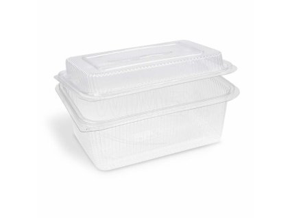 Miska (rPET) s viečkom hranatá priehľadná 2000 + 450 ml [50 ks]