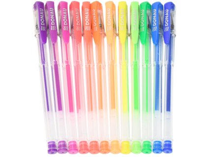 Gélové perá neónové DONAU, 12 farieb