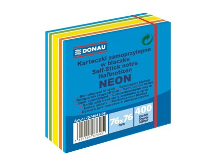 Bloček DONAU 76 x 76 mm, neónová modrá, 400 lístkov