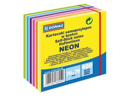 Bloček Donau, 76 x 76 mm, 6 neonových farieb, 400 lístkov