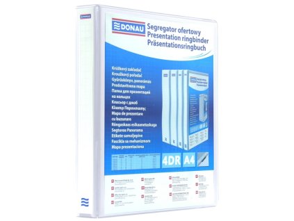 Zakladač 4-krúžkový prezentačný DONAU kartón/PP, A4/4RD/16, biely