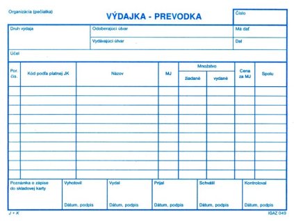 Výdajka - prevodka bez DPH A5, 100 listov