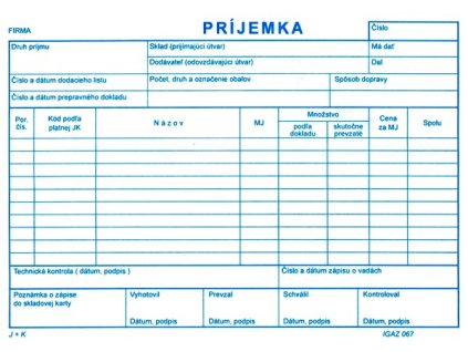 Príjemka  A5 - 100 listov samoprepis