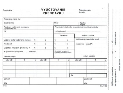 Vyúčtovanie preddavku  A5