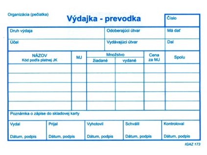 Výdajka - prevodka   A6 - 100 list
