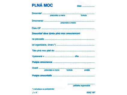 Plná moc   A6 blok 100-list