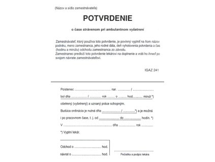 Potvrdenie o čase strávenom pri vyšetrení A7