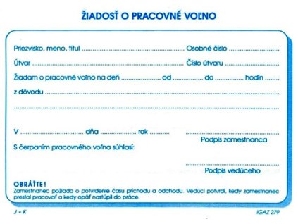 Žiadosť o pracovné voľno  A6 blok
