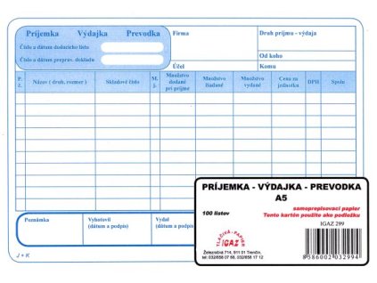 Príjemka - Výdajka - Prevodka,  A5 100 l. samoprepis