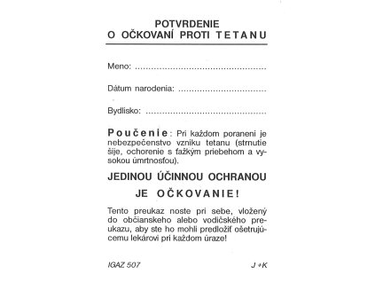 Potvrdenie o očkovaní proti TETANU   A7